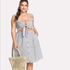 Bow Tie Front Stripe Slip Dress
